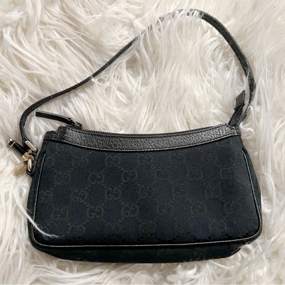 Gucci Handbag Grey Black GG Monogram Pochette Mini Shoulder Bag